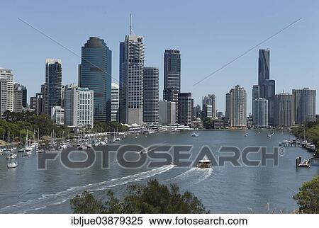 Stock Photography - "Skyline, harbour, Brisbane River, Brisbane, Queensland, Australia, Oceania". Fotosearch