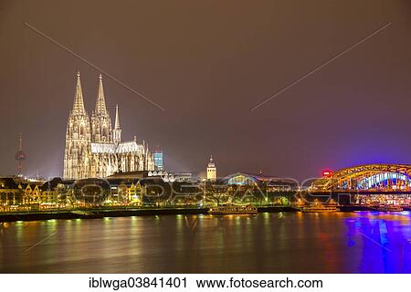 "Skyline of Cologne at night, Cologne, Rhineland, North Rhine-Westphalia, Germany, Europe" View Large Photo Image Stock Image - "Skyline of Cologne at night, Cologne, Rhineland, North Rhine-Westphalia, Germany, Europe". Fotosearch