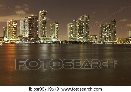 "Skyline of Miami at night, Miami Beach, Miami-Dade County, Florida, United States, North America" View Large Photo Image Stock Photo - "Skyline of Miami at night, Miami Beach, Miami-Dade County, Florida, United States, North America". Fotosearch