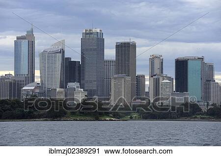 Stock Image - "Skyline of the city centre, high-rise office buildings in the Central Business District, CBD, Sydney Harbour, Sydney City, Sydney, New South Wales, NSW, Australia, Oceania". Fotosearch