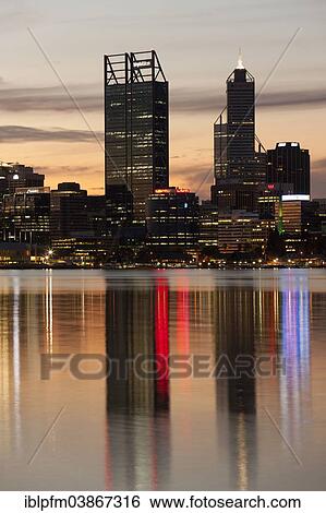 "Skyline reflecting on the Swan River at dusk, Perth, Western Australia" View Large Photo Image Stock Photograph - "Skyline reflecting on the Swan River at dusk, Perth, Western Australia". Fotosearch