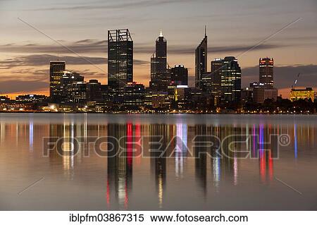 "Skyline reflecting on the Swan River at dusk, Perth, Western Australia" View Large Photo Image Stock Photography - "Skyline reflecting on the Swan River at dusk, Perth, Western Australia". Fotosearch