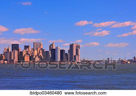 Stock Image - "Skyline seen from Liberty Island in the morning, New York City, New York, United States, North America". Fotosearch