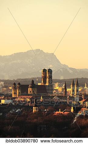 "Skyline with Frauenkirche Church, Cathedral of Our Dear Lady, and Ludwigskirche Church, Catholic Parish and University Church St. Louis, Mt Zugspitze at the back, Munich, Upper Bavaria, Bavaria, Germany, Europe" View Large Photo Image Stock Image - "Skyline with Frauenkirche Church, Cathedral of Our Dear Lady, and Ludwigskirche Church, Catholic Parish and University Church St. Louis, Mt Zugspitze at the back, Munich, Upper Bavaria, Bavaria, Germany, Europe". Fotosearch