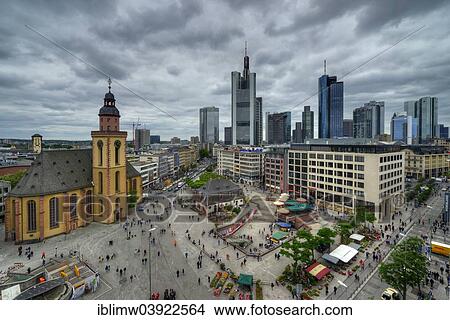 Picture - "Skyline with Hauptwache square, headquarters of Commerzbank and the financial district, Westend, Frankfurt am Main, Hesse, Germany, Europe". Fotosearch