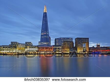 Stock Photo - "Skyline with The Shard and Themse at dusk, London, England, United Kingdom, Europe". Fotosearch