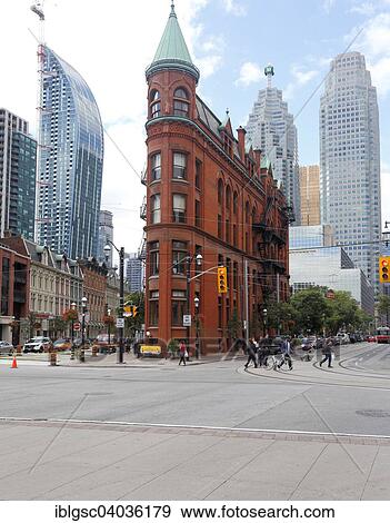 Stock Photo - "Skyscraper and Flatiron Building on Front Street, Toronto, Ontario Province, Canada, North America". Fotosearch