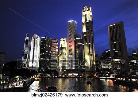 "Skyscrapers at night, Singapore River, skyline of the financial district, Central Area, Central Business District, Singapore, Asia" View Large Photo Image Stock Photo - "Skyscrapers at night, Singapore River, skyline of the financial district, Central Area, Central Business District, Singapore, Asia". Fotosearch