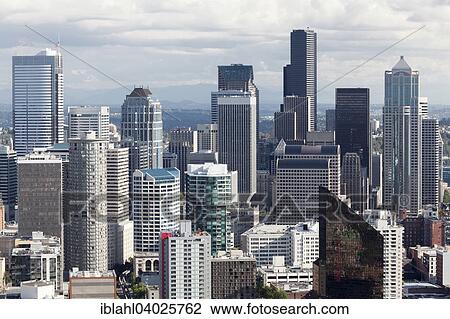 Stock Image - "Skyscrapers, Downtown Seattle, Seattle, Washington, United States, North America". Fotosearch