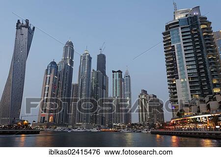 Skyscrapers in Dubai Marina district, evening mood, Dubai, United Arab Emirates, Middle East, Asia View Large Photo Image Stock Photograph - Skyscrapers in Dubai Marina district, evening mood, Dubai, United Arab Emirates, Middle East, Asia. Fotosearch
