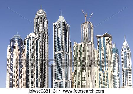 Stock Photo - "Skyscrapers in the Dubai Marina district, Dubai, United Arab Emirates, Asia". Fotosearch