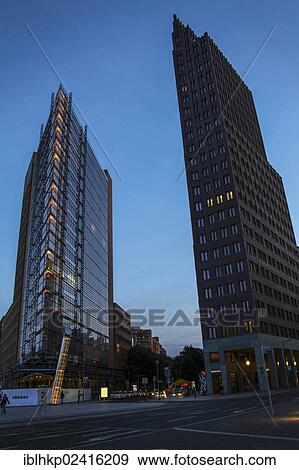 Skyscrapers in the twilight, Potsdamer Platz square, Berlin, Germany, Europe View Large Photo Image Stock Photo - Skyscrapers in the twilight, Potsdamer Platz square, Berlin, Germany, Europe. Fotosearch