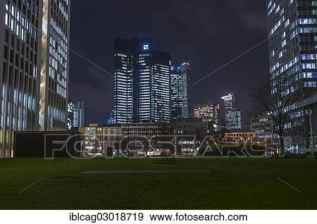 Stock Photo - "Skyscrapers of Frankfurt am Main at dusk, Westend, Frankfurt am Main, Hesse, Germany, Europe". Fotosearch