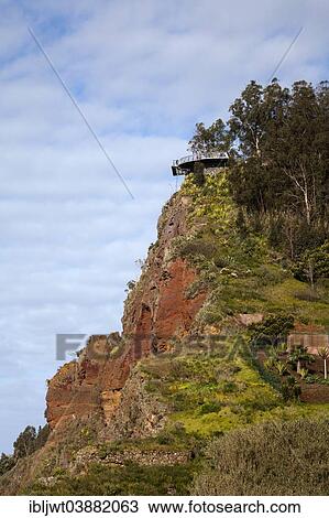 Stock Image - "Skywalk, glass observation deck at 580 meters above sea level, on the cliffs, Cabo Girao, South Coast, Madeira, Portugal, Europe". Fotosearch