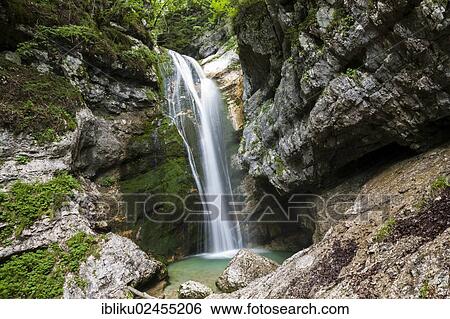 Stock Photograph - "Slap Mostnica waterfall, Triglav National Park, Slovenia, Europe". Fotosearch