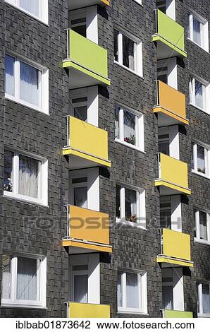 "Slate facade and colorful balconies, Bochum, Ruhrgebiet area, North Rhine-Westphalia, Germany, Europe" View Large Photo Image Stock Image - "Slate facade and colorful balconies, Bochum, Ruhrgebiet area, North Rhine-Westphalia, Germany, Europe". Fotosearch