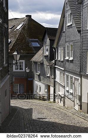 Picture - "Slate houses in historic centre of Siegen, North Rhine-Westphalia, Germany, Europe". Fotosearch