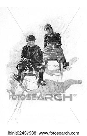 Stock Photo - "Sleigh Ride, an illustration from Moderne Kunst in Meisterholzschnitten, a yearbook from 1900". Fotosearch