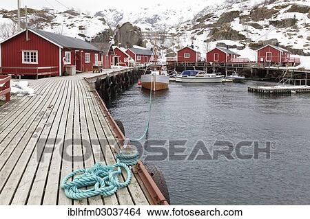 "Small harbour with red fishermen's huts in winter, A, Lofoten, Nordland, Northern Norway, Norway, Europe" View Large Photo Image Picture - "Small harbour with red fishermen's huts in winter, A, Lofoten, Nordland, Northern Norway, Norway, Europe". Fotosearch