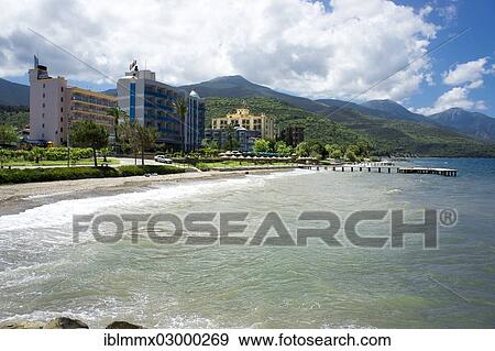 Stock Photo - "Small hotels on the coast, Guzelcamli, Turkey, Asia, Unterein, Izmir Province, Aegean Region, Turkey, Asia". Fotosearch