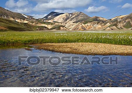 Stock Photo - "Small river and rhyolite mountains, Landmannalaugar, Iceland, Europe". Fotosearch