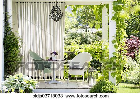 "Small terrace with table and chairs, garden" View Large Photo Image Stock Image - "Small terrace with table and chairs, garden". Fotosearch