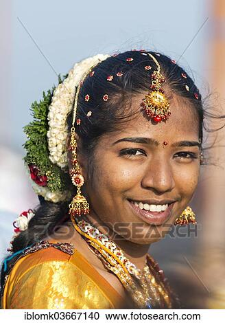 "Smiling bride with jasmine flowers in her hair, Rameswaram, Pamban Island, Tamil Nadu, India, Asia" View Large Photo Image Stock Image - "Smiling bride with jasmine flowers in her hair, Rameswaram, Pamban Island, Tamil Nadu, India, Asia". Fotosearch