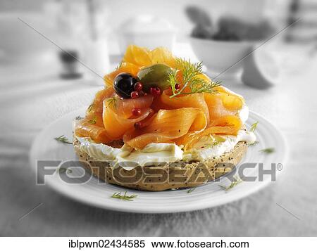 Smoked salmon and cream cheese bagel View Large Photo Image Stock Photography - Smoked salmon and cream cheese bagel. Fotosearch