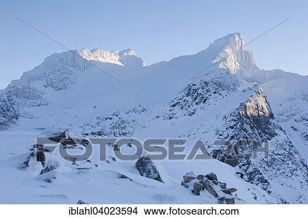 Picture - "Snow-covered Humpen, Kvaloya, Tromvik, Troms, Norway, Europe". Fotosearch