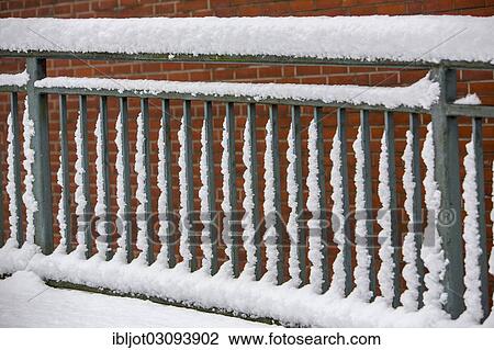 Snow-covered railing View Large Photo Image Stock Image - Snow-covered railing. Fotosearch