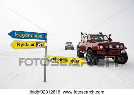 "Snow-covered signpost, Super Jeep in a winter landscape, Vatnajoekull Glacier, Icelandic Highlands, Iceland, Europe" View Large Photo Image Stock Photograph - "Snow-covered signpost, Super Jeep in a winter landscape, Vatnajoekull Glacier, Icelandic Highlands, Iceland, Europe". Fotosearch