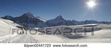 Stock Image - "Snow in the mountains near Grindelwald First, Swiss Alps, Switzerland, Europe". Fotosearch