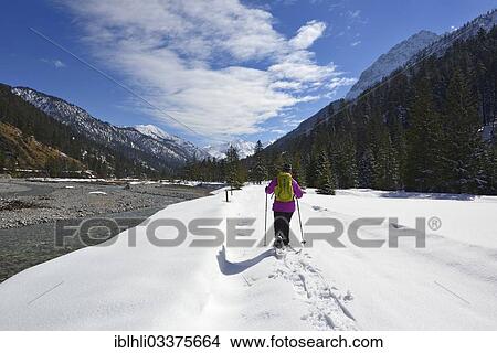 "Snowshoe walkers at Rissbach stream, Risstal, Rissbachtal, Karwendel Mountains, Tyrol, Austria, Europe" View Large Photo Image Picture - "Snowshoe walkers at Rissbach stream, Risstal, Rissbachtal, Karwendel Mountains, Tyrol, Austria, Europe". Fotosearch