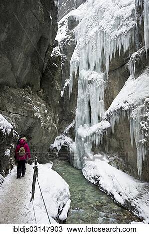 Stock Image - "Snowy canyon with icicles, Partnachklamm, Garmisch-Partenkirchen, Upper Bavaria, Bavaria, Germany, Europe". Fotosearch