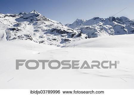 "Snowy mountain landscape, Tignes, Val-d’Isere, Departement Savoie, Alps, France, Europe" View Large Photo Image Stock Photograph - "Snowy mountain landscape, Tignes, Val-d’Isere, Departement Savoie, Alps, France, Europe". Fotosearch