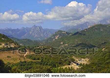 Stock Photograph - "Solenzara Valley and the Aiguilles de Bavella, Corsica, France, Europe". Fotosearch
