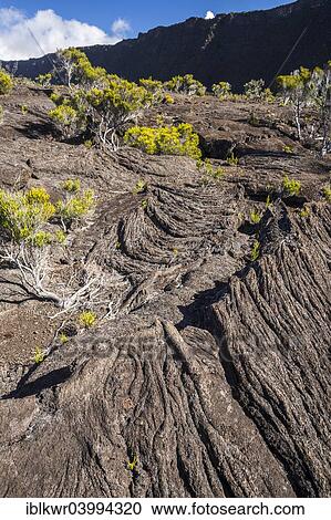 Stock Image - "Solidified lava in the crater of the Piton de la Fournaise volcano, Reunion, Africa". Fotosearch