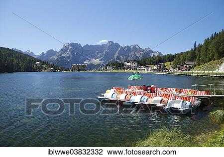 Stock Image - "Sorapiss group, Dolomites, Lake Misurina, Misurina, Veneto Region, Province of Belluno, Italy, Europe". Fotosearch