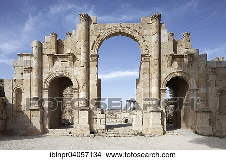 "South Gate, ancient Roman city of Jerash, part of the Decapolis, Jerash, Jerash Governorate, Jordan, Asia" View Large Photo Image Picture - "South Gate, ancient Roman city of Jerash, part of the Decapolis, Jerash, Jerash Governorate, Jordan, Asia". Fotosearch