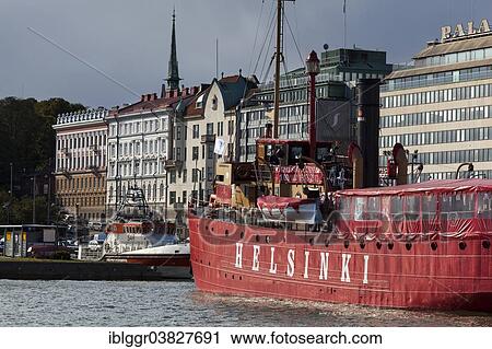 Stock Image - "South Harbour with an excursion boat and Sodra Kajen quay, Kruununhaka, Helsinik, Finland, Europe". Fotosearch