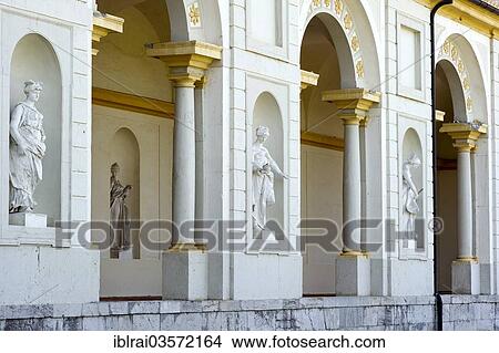 "Southern arcades with female statues, muses, Schleissheim New Palace, east side, Oberschleissheim, Upper Bavaria, Bavaria, Germany, Europe" View Large Photo Image Picture - "Southern arcades with female statues, muses, Schleissheim New Palace, east side, Oberschleissheim, Upper Bavaria, Bavaria, Germany, Europe". Fotosearch