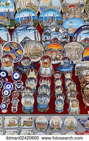Stock Image - Souvenir stall in the street, Sultanahmet historic district, Istanbul, Turkey, Europe, PublicGround, Asia. Fotosearch
