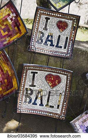 Stock Photography - "Souvenirs with the sign """"I love Bali"""", Tegallalang, Bali, Indonesia, Asia". Fotosearch