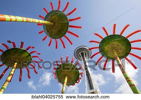 "Space Needle and glass flowers at the Seattle Center, Seattle, Washington, United States, North America" View Large Photo Image Stock Photography - "Space Needle and glass flowers at the Seattle Center, Seattle, Washington, United States, North America". Fotosearch
