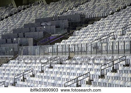 Stock Image - "Spectator seating with press seats, venue for the FIFA World Cup 2014, Estadio Governador Magalhaes Pinto or Mineirao, Belo Horizonte, Minas Gerais, Brazil, South America". Fotosearch
