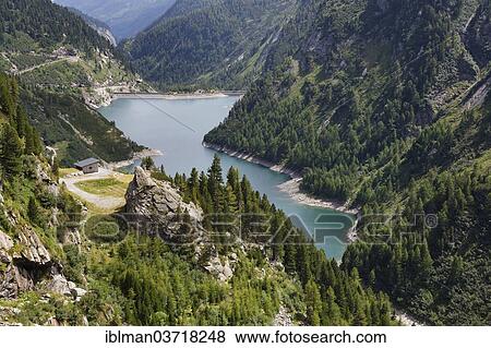 Stock Photo - "Speichersee Galgenbichl reservoir seen from the Koelnbreinsperre, Maltatal, Hohe Tauern, Malta, Spittal an der Drau, Carinthia, Austria, Europe". Fotosearch