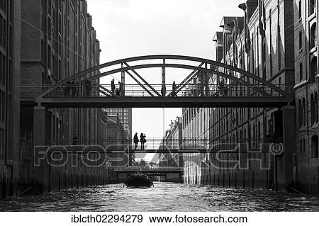 Stock Photo - "Speicherstadt historic warehouse district, black and white, Hamburg, Germany, Europe". Fotosearch