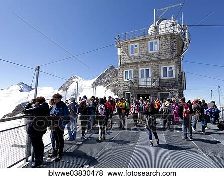 Stock Photo - "Sphinx Observatory, Jungfraujoch, in front of Jungfrau Mountain, Grindelwald, Bernese Oberland, Canton of Bern, Switzerland, Europe". Fotosearch