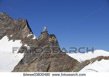 Stock Image - "Sphinx Observatory on Jungfraujoch, in front of Jungfrau Mountain, Grindelwald, Bernese Oberland, Canton of Bern, Switzerland, Europe". Fotosearch