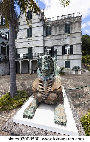 "Sphinx sculpture in front of the palace, Jardim Botanico da Madeira or Botanical Garden, on the grounds of the farm of the Reid hotelier family, Jose Bernardo foundation, Terreiro da Luta, Funchal, Madeira, Portugal, Europe" View Large Photo Image Stock Image - "Sphinx sculpture in front of the palace, Jardim Botanico da Madeira or Botanical Garden, on the grounds of the farm of the Reid hotelier family, Jose Bernardo foundation, Terreiro da Luta, Funchal, Madeira, Portugal, Europe". Fotosearch